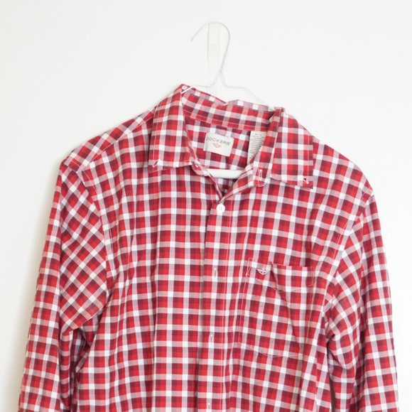dockers red plaid button long sleeve shirt men - Picture 1 of 2
